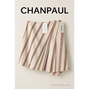 Chanpaul Bella Azul Pleated Asymmetrical Skirt Red Blue Stripe Cotton Size 6 NWT